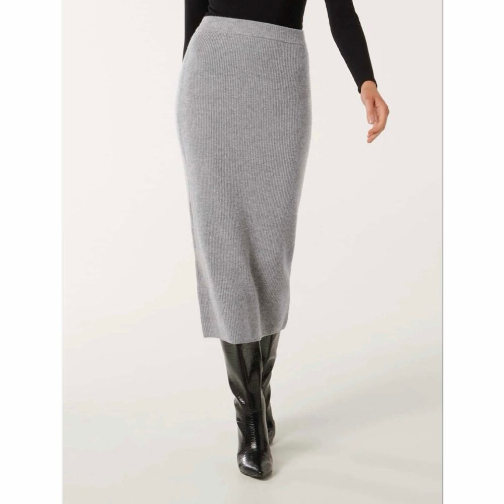 Ever New Erin Knit Midi Skirt XS Gray Wool Cashmere Ribbed Sweater EUC